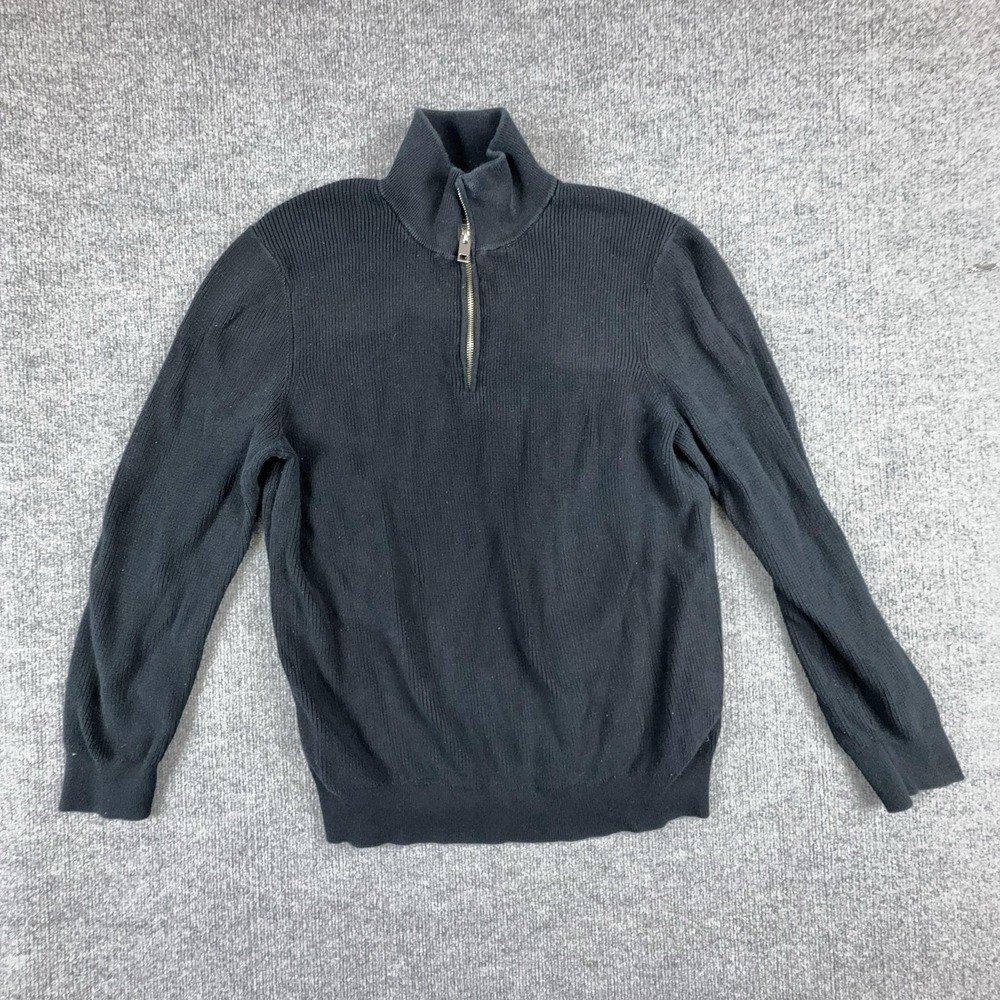 H&M Sweater Mens XL Black 1/4 Zip Mock Neck Cotton Knit Pullover Slim Fit Casual